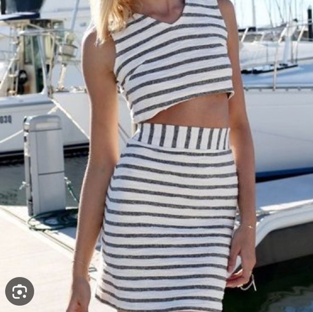 Navy And White Striped Skirt Set